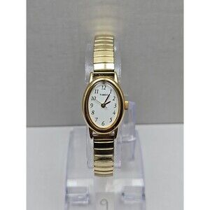 Timex Cavatina Gold Tone Oval Womens Quartz Watch Stretch Band New Battery Dress